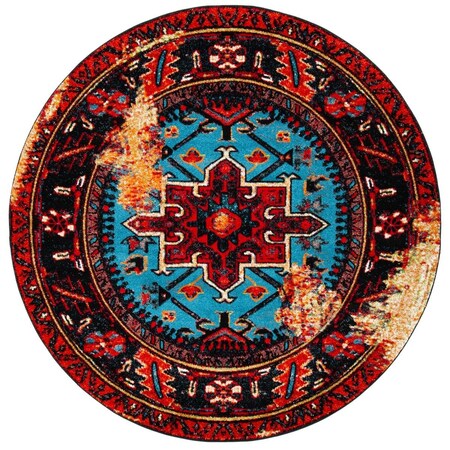 Safavieh 3 x 3 ft. Vintage Southwestern Round Rug; Red & Light Blue VTH211Q-3R